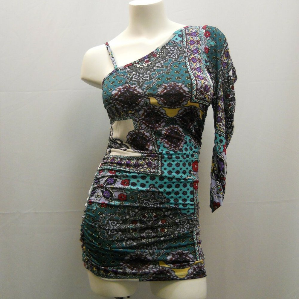 Bacci Women's Dress Ruched Cold-Shoulder-Strap Paisley-Print Size M **NWT